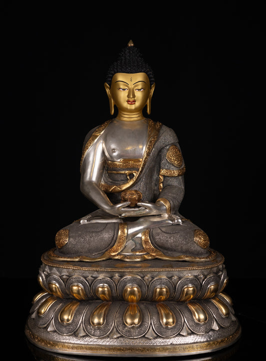 Tibetan Buddhism Gold Face Hand Paint Lord Amitabha Buddha Opakme Silver Gold Plated Copper Hand Craved Statue Sculpture Figure Nepal free