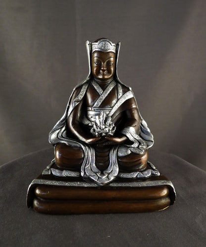 Buddhism Tibetan Guru Gampopa Dakpo Lharje Silver Oxide Copper Statue Sculpture free