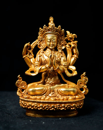 Tibetan Buddhism Lord Chenrezig Khecheri Copper Gold Plated Statue Sculpture Figure Nepal free