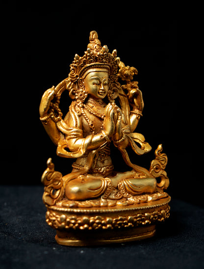 Tibetan Buddhism Lord Chenrezig Khecheri Copper Gold Plated Statue Sculpture Figure Nepal free