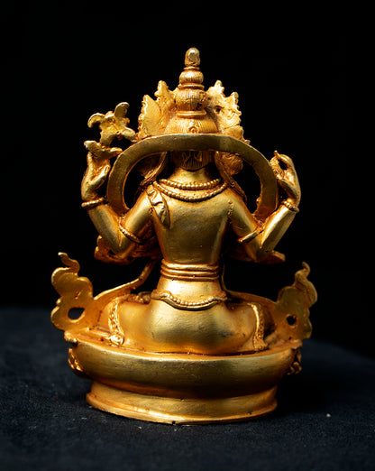 Tibetan Buddhism Lord Chenrezig Khecheri Copper Gold Plated Statue Sculpture Figure Nepal free