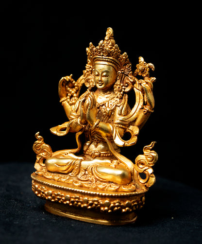 Tibetan Buddhism Lord Chenrezig Khecheri Copper Gold Plated Statue Sculpture Figure Nepal free