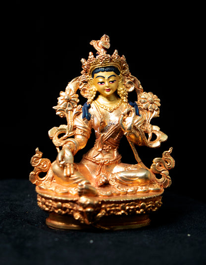 Gold Face Buddhism Goddess Green Tara Rupa Gold Plated Copper Statue Sculpture Figure Nepal free