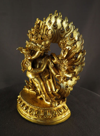 Tibetan Buddhism Wrathful Deity Lord Vajra Killa Vajrakilaya Heruka Copper Gold Plated Statue Sculpture Figure Nepal