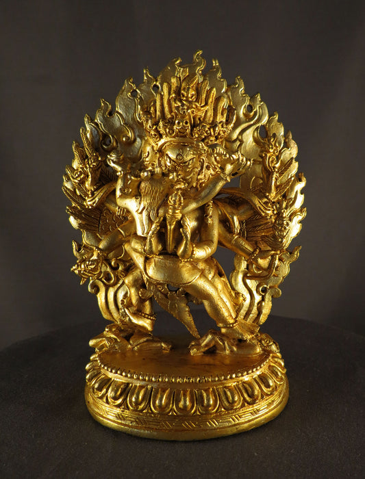 Tibetan Buddhism Wrathful Deity Lord Vajra Killa Vajrakilaya Heruka Copper Gold Plated Statue Sculpture Figure Nepal