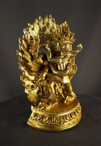 Tibetan Buddhism Wrathful Deity Lord Vajra Killa Vajrakilaya Heruka Copper Gold Plated Statue Sculpture Figure Nepal