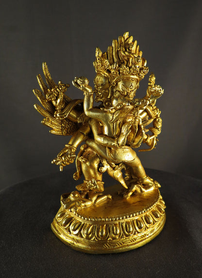Tibetan Buddhism Wrathful Deity Lord Vajra Killa Vajrakilaya Heruka Copper Gold Plated Statue Sculpture Figure Nepal