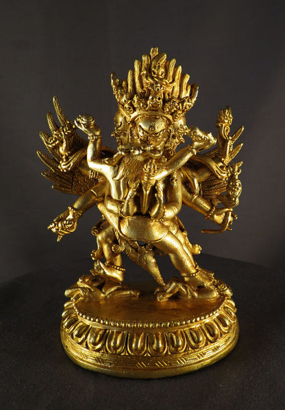 Tibetan Buddhism Wrathful Deity Lord Vajra Killa Vajrakilaya Heruka Copper Gold Plated Statue Sculpture Figure Nepal