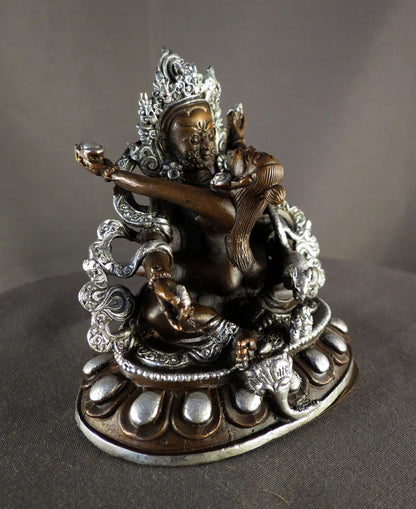 Tibetan Buddhism God of Wealth Jambala Zambala with Consort Silver Oxide Copper Statue Sculpture