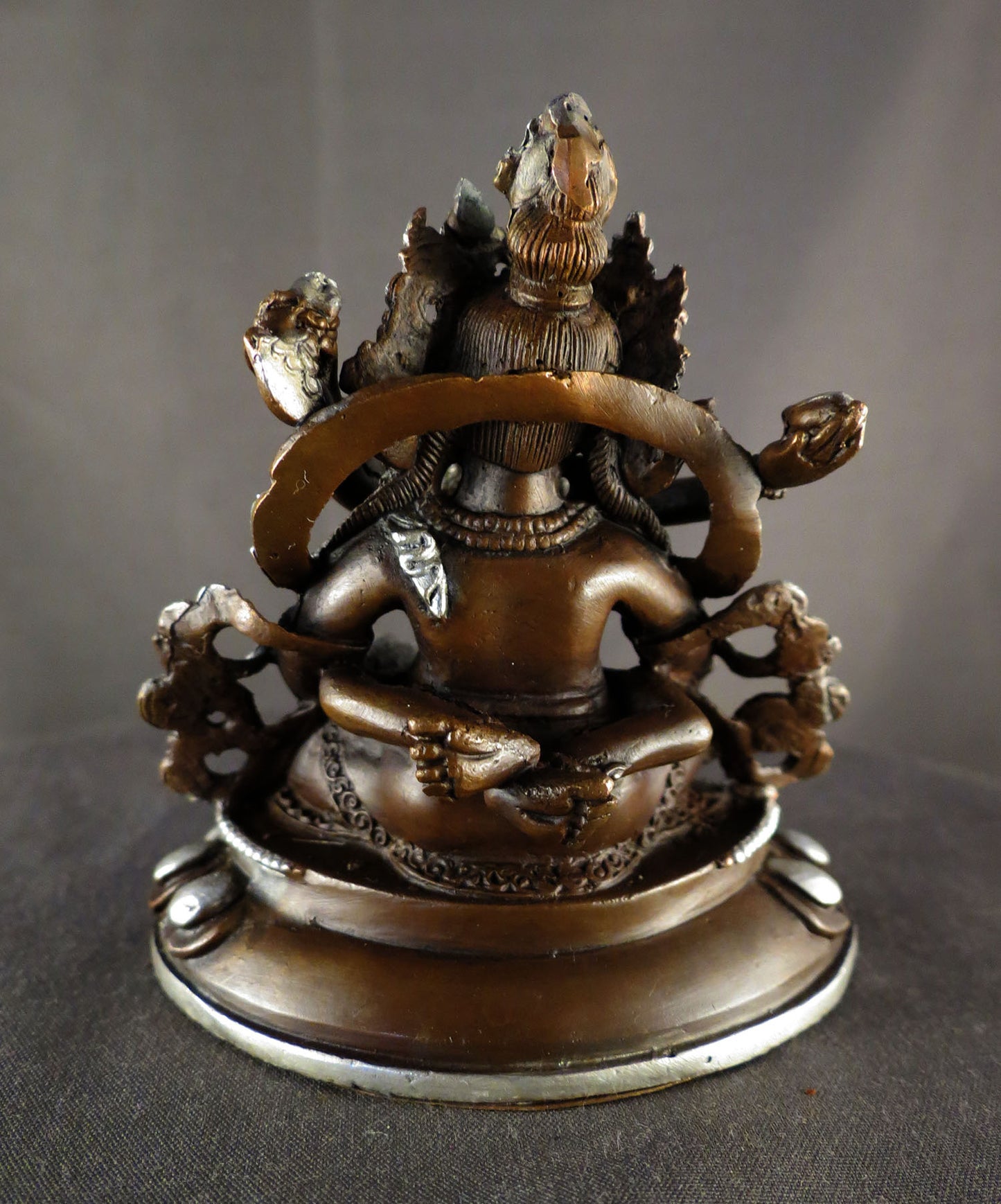 Tibetan Buddhism God of Wealth Jambala Zambala with Consort Silver Oxide Copper Statue Sculpture