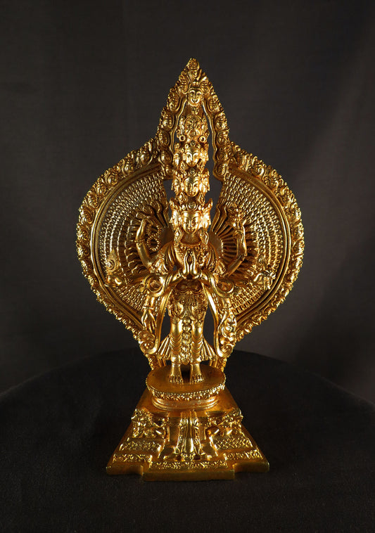 Buddhism Thousand Arms Lord Avalokitesvara Sahasrabhuja Lokeshwar Gold Plated Copper Statue Nepal