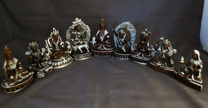 Tibetan Buddhism Eight Manifestations of Guru Silver Oxide Copper Statue Sculpture Nepal