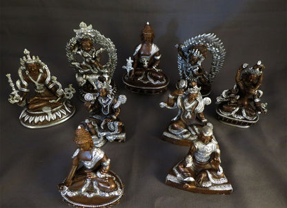 Tibetan Buddhism Eight Manifestations of Guru Silver Oxide Copper Statue Sculpture Nepal