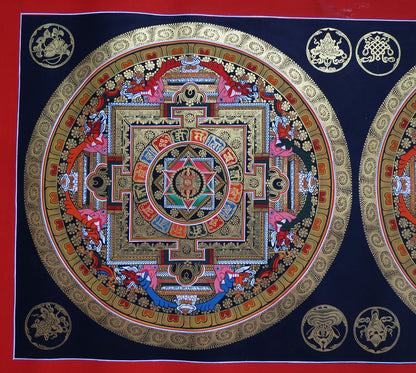 Tibetan Buddhism 8 Auspicious Lucky Sign Om Mantra Ritual Mandala Hand Painting Thangka