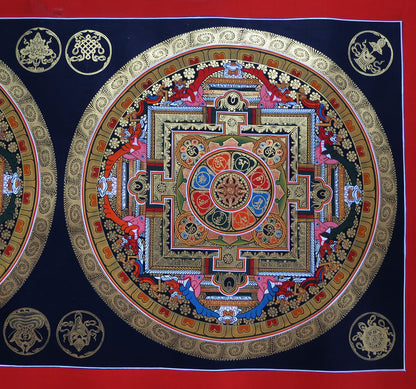 Tibetan Buddhism 8 Auspicious Lucky Sign Om Mantra Ritual Mandala Hand Painting Thangka