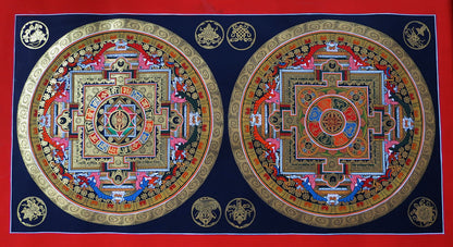 Tibetan Buddhism 8 Auspicious Lucky Sign Om Mantra Ritual Mandala Hand Painting Thangka