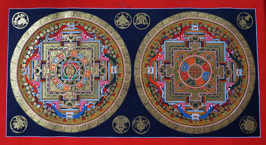 Tibetan Buddhism 8 Auspicious Lucky Sign Om Mantra Ritual Mandala Hand Painting Thangka