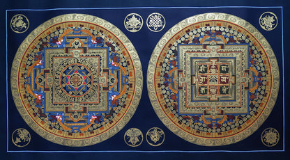 Buddhism Tibetan 8 Auspicious Lucky Sign Om Mantra Ritual Mandala Hand Painting Thangka