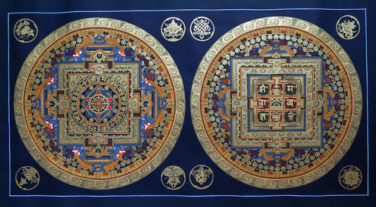 Buddhism Tibetan 8 Auspicious Lucky Sign Om Mantra Ritual Mandala Hand Painting Thangka