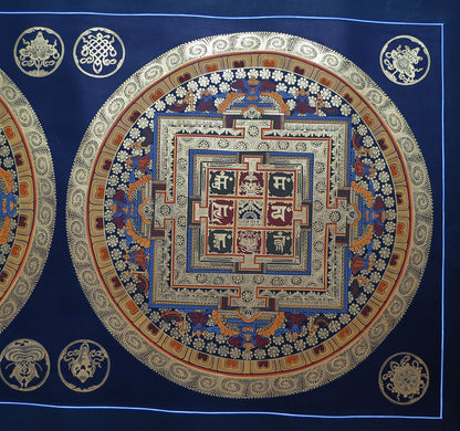 Buddhism Tibetan 8 Auspicious Lucky Sign Om Mantra Ritual Mandala Hand Painting Thangka