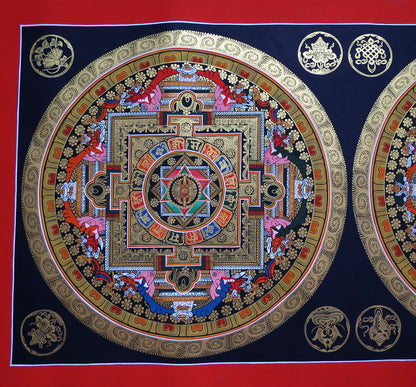 Buddhism Tibetan Om Mantra 8 Auspicious Lucky Sign Ritual Mandala Hand Painting Thangka Double Thangka
