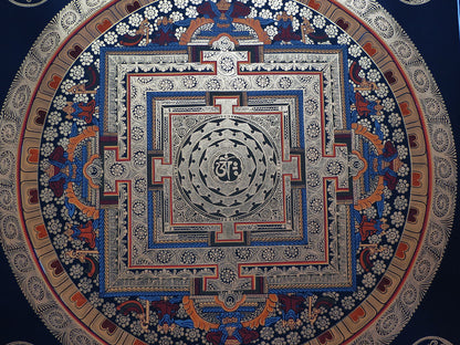 Tibetan Buddhism Om Mantra 8 Auspicious Lucky Sign Ritual Mandala Hand Painting Thangka Double Thangka Black