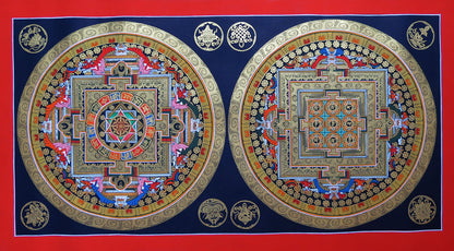 Tibetan Buddhism Om Mantra Ritual 8 Auspicious Lucky Sign Ritual Mandala Hand Painting Thangka Double Thangka