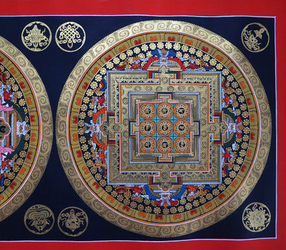 Tibetan Buddhism Om Mantra Ritual 8 Auspicious Lucky Sign Ritual Mandala Hand Painting Thangka Double Thangka