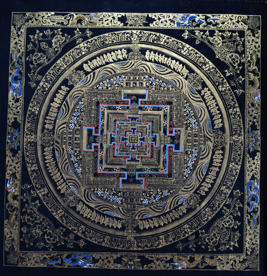 Tibetan Buddhism Ritual Kalachakra Mandala Tantra Thangka Hand Painting Art Black free