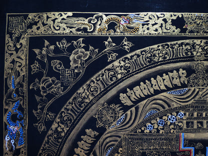 Tibetan Buddhism Ritual Kalachakra Mandala Tantra Thangka Hand Painting Art Black free