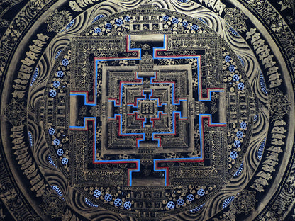 Tibetan Buddhism Ritual Kalachakra Mandala Tantra Thangka Hand Painting Art Black free