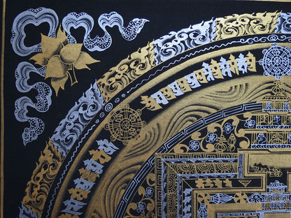 Tibetan Buddhism Ritual Kalachakra Mandala Tantra Thangka Gold & Silver Color Hand Painting Art Black free