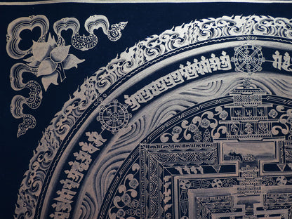 Tibetan Buddhism Ritual Kalachakra Mandala Tantra Thangka Silver Color Hand Painting Art Black free
