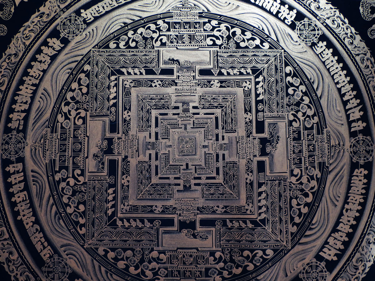 Tibetan Buddhism Ritual Kalachakra Mandala Tantra Thangka Silver Color Hand Painting Art Black free