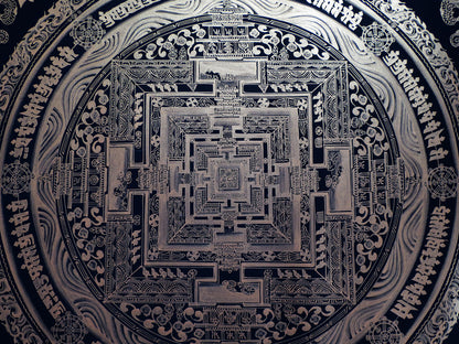 Tibetan Buddhism Ritual Kalachakra Mandala Tantra Thangka Silver Color Hand Painting Art Black free