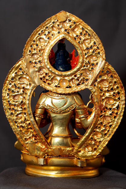 Tibetan Buddhism Gold Face Lord Chenrezig 15 cm Gold Plated Copper Statue Sculpture Figure Nepal free