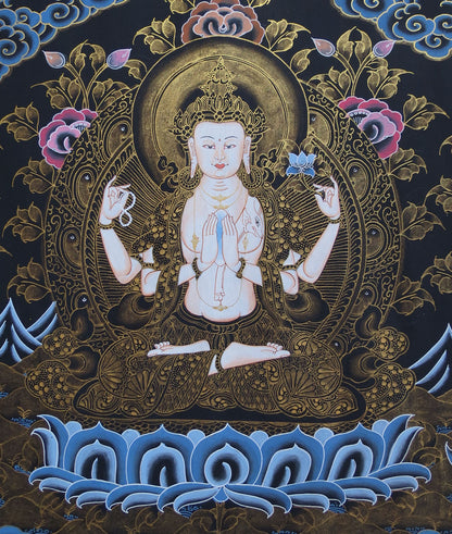 Tibetan Buddhism Boddhisattva Lord Manjushri Chenrezig Vajrapani 3 in 1 Lama hand Painting Thangka free