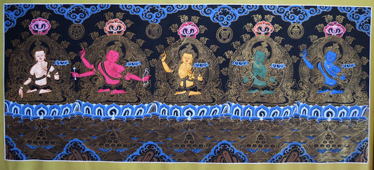 Tibetan Buddhism Boddhisattva 5 Dhyani Lord Manjushri Manjushree 5 in 1 Thangka Art Painting free
