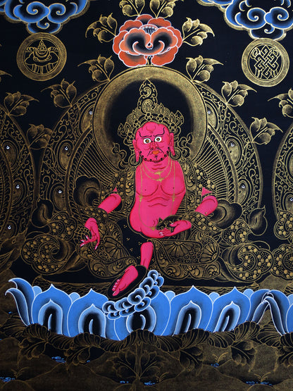 Tibetan Buddhism God of Wealth 5 Dhyani Jambhala Zambhala Hand Painting 5 in 1 Thangka Art free