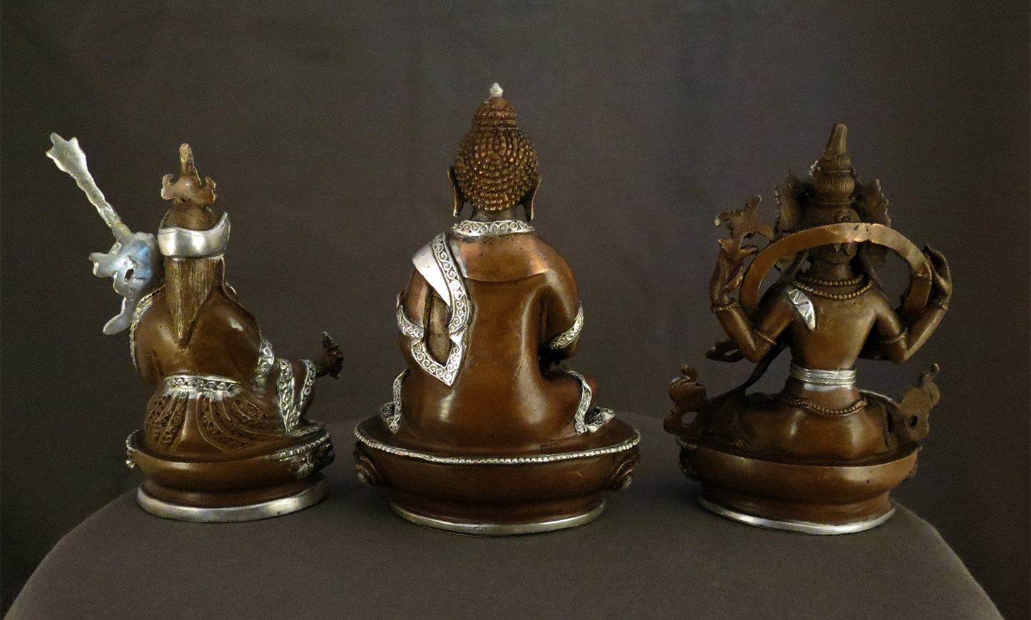 Tibetan Buddhism Lord Chenrezig, Lord Amitabha Buddha Guru Rinpoche Copper Statue Silver Oxide Sculpture free