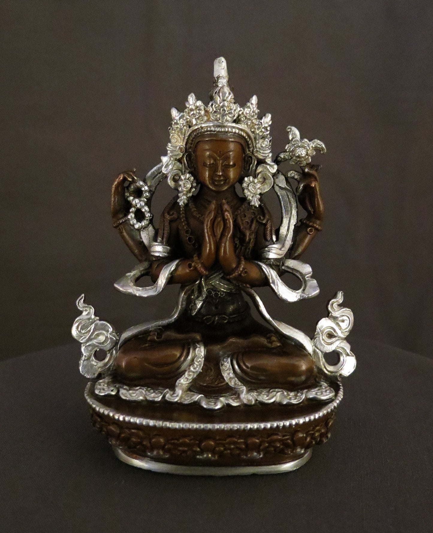 Tibetan Buddhism Lord Chenrezig, Lord Amitabha Buddha Guru Rinpoche Copper Statue Silver Oxide Sculpture free