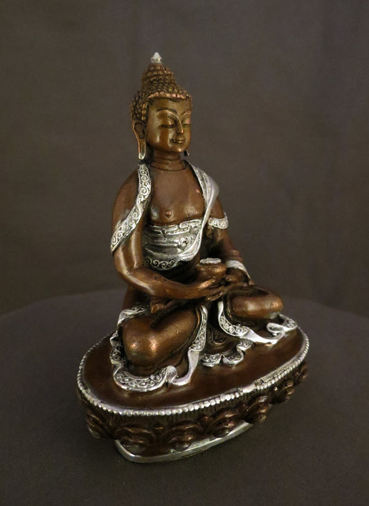 Tibetan Buddhism Lord Amitabha Buddha Silver Oxide Copper Statue Sculpture free