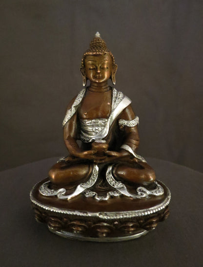 Tibetan Buddhism Lord Amitabha Buddha Silver Oxide Copper Statue Sculpture free