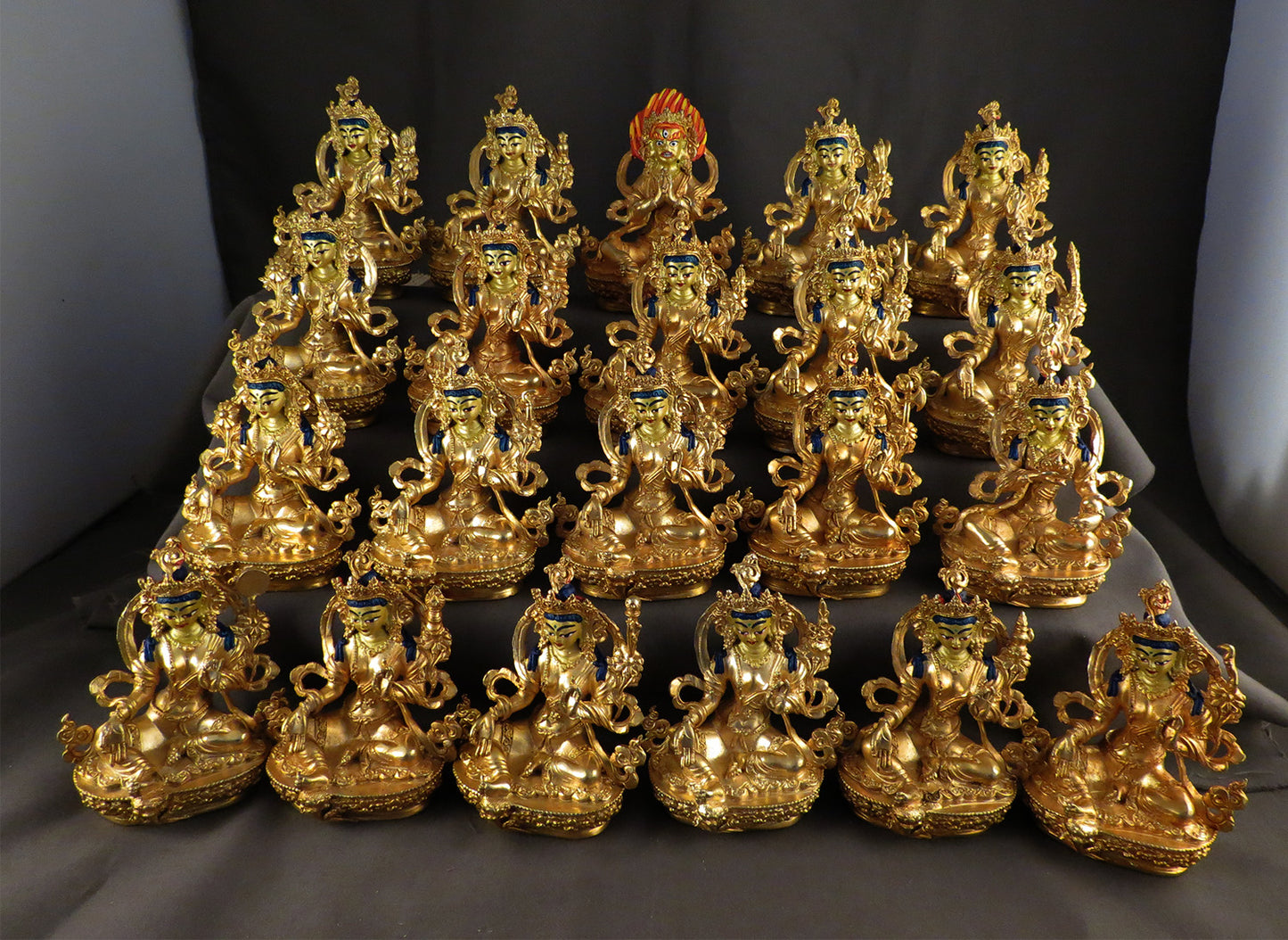 Tibetan Buddhism Gold Face Goddess 9 cm Set of 21 Green Tara Dolma Gold Plated Copper Statue Sculpture Figure free (Copy)