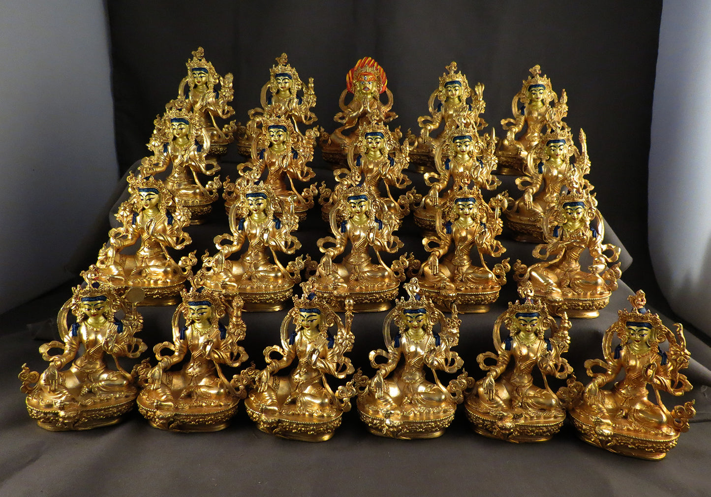 Tibetan Buddhism Gold Face Goddess 9 cm Set of 21 Green Tara Dolma Gold Plated Copper Statue Sculpture Figure free (Copy)