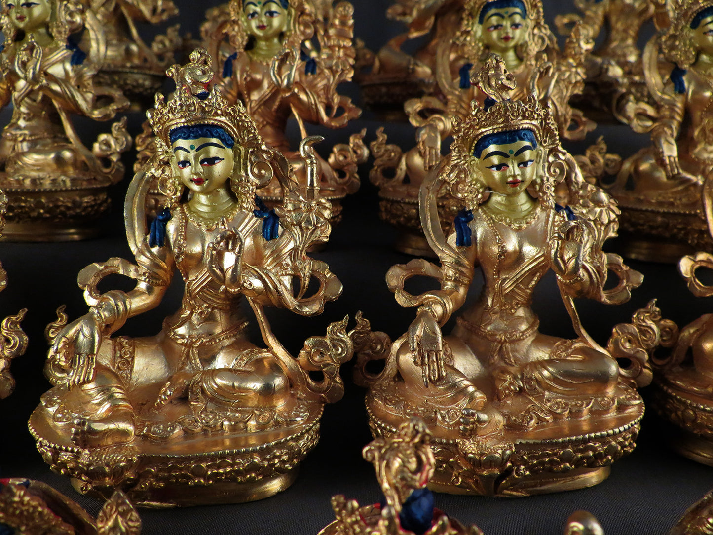 Tibetan Buddhism Gold Face Goddess 9 cm Set of 21 Green Tara Dolma Gold Plated Copper Statue Sculpture Figure free (Copy)