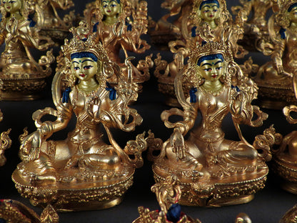 Tibetan Buddhism Gold Face Goddess 9 cm Set of 21 Green Tara Dolma Gold Plated Copper Statue Sculpture Figure free (Copy)