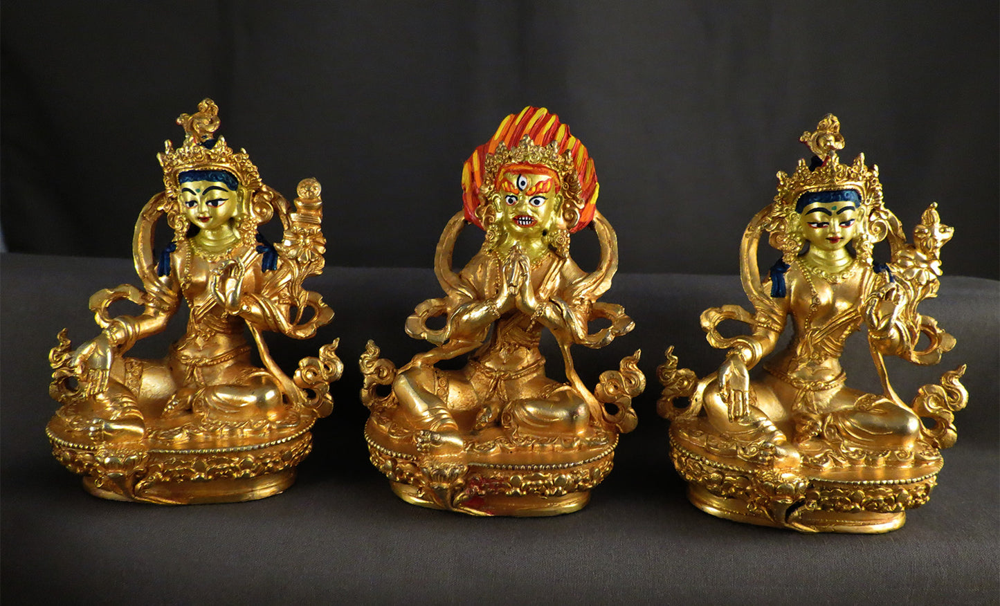 Tibetan Buddhism Gold Face Goddess 9 cm Set of 21 Green Tara Dolma Gold Plated Copper Statue Sculpture Figure free (Copy)