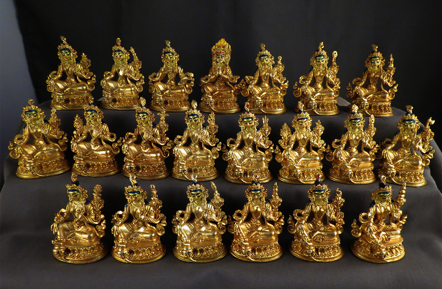 Tibetan Buddhism Gold Face Goddess 6 cm Set of 21 Green Tara Dolma Gold Plated Copper Statue Sculpture Figure free