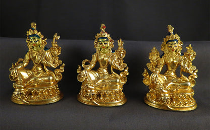 Tibetan Buddhism Gold Face Goddess 6 cm Set of 21 Green Tara Dolma Gold Plated Copper Statue Sculpture Figure free